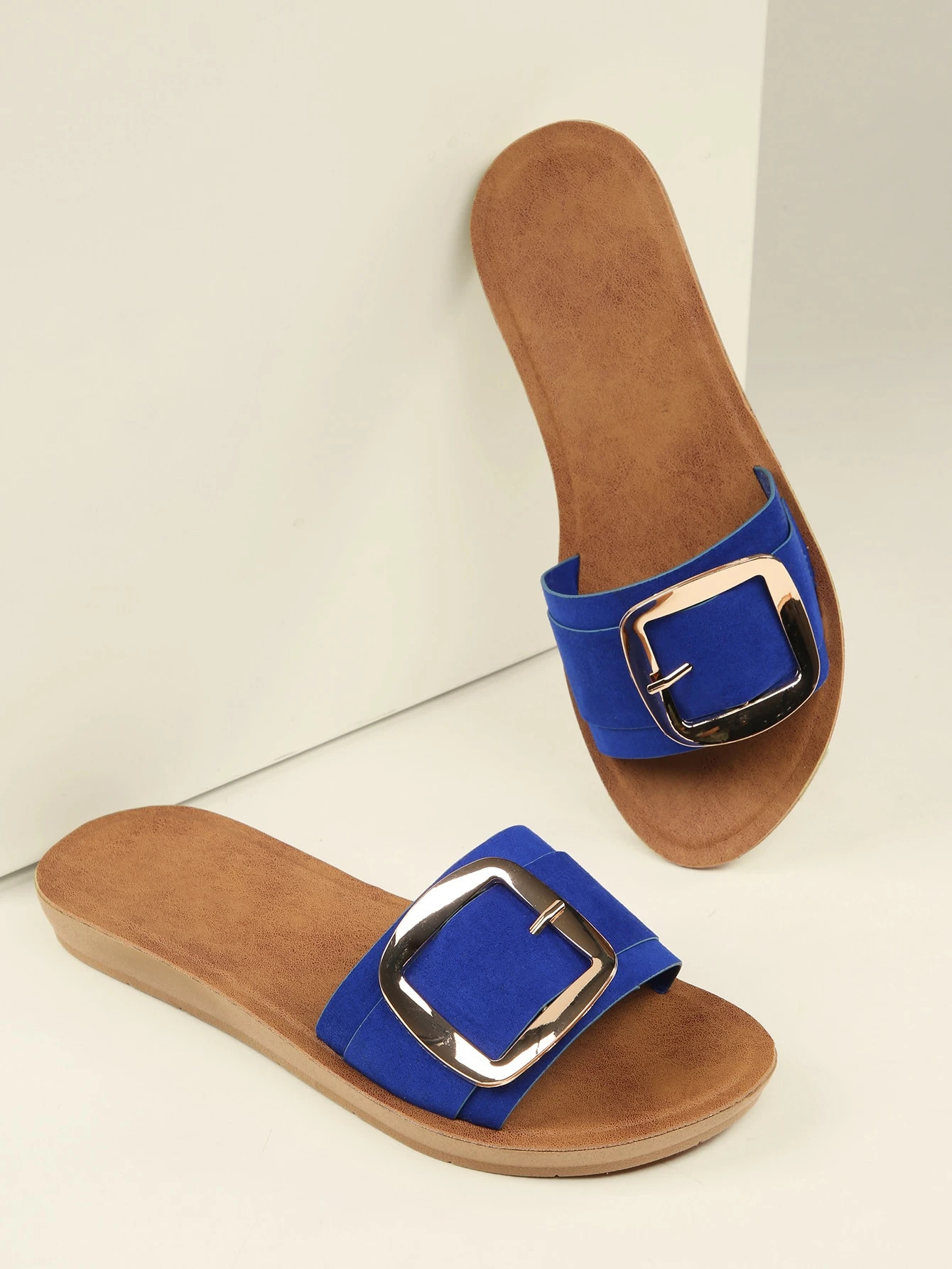 Buckle Detail Single Band Flat Slide Sandals | SHEIN