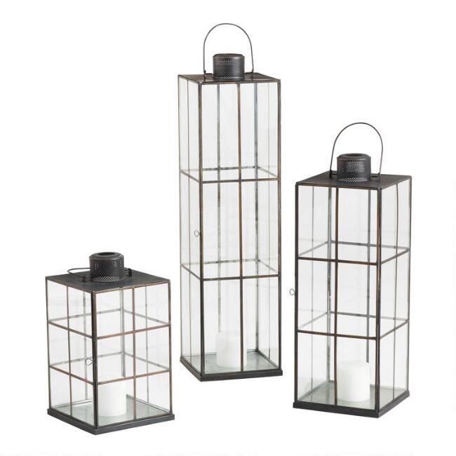 Black Windowpane Cargo Lantern | World Market