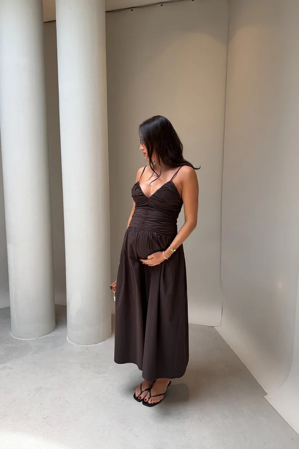 ALEXIA BURNT CHOC COTTON MIDI DRESS | DISSH