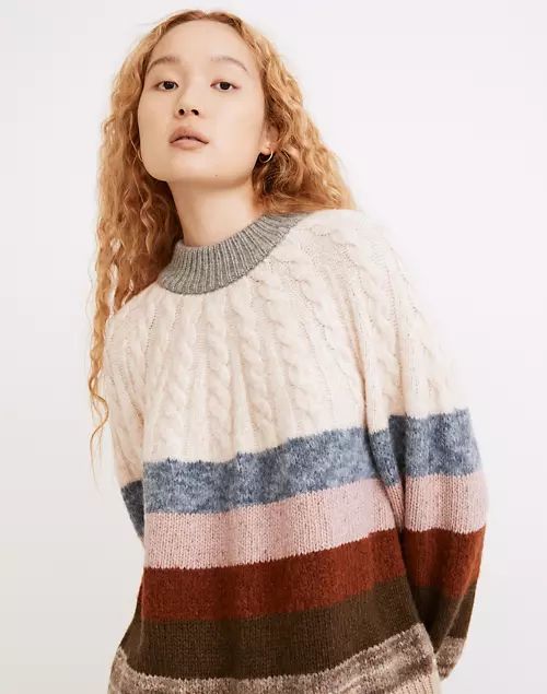 Deacon Cableknit Mockneck Sweater in Stripe | Madewell