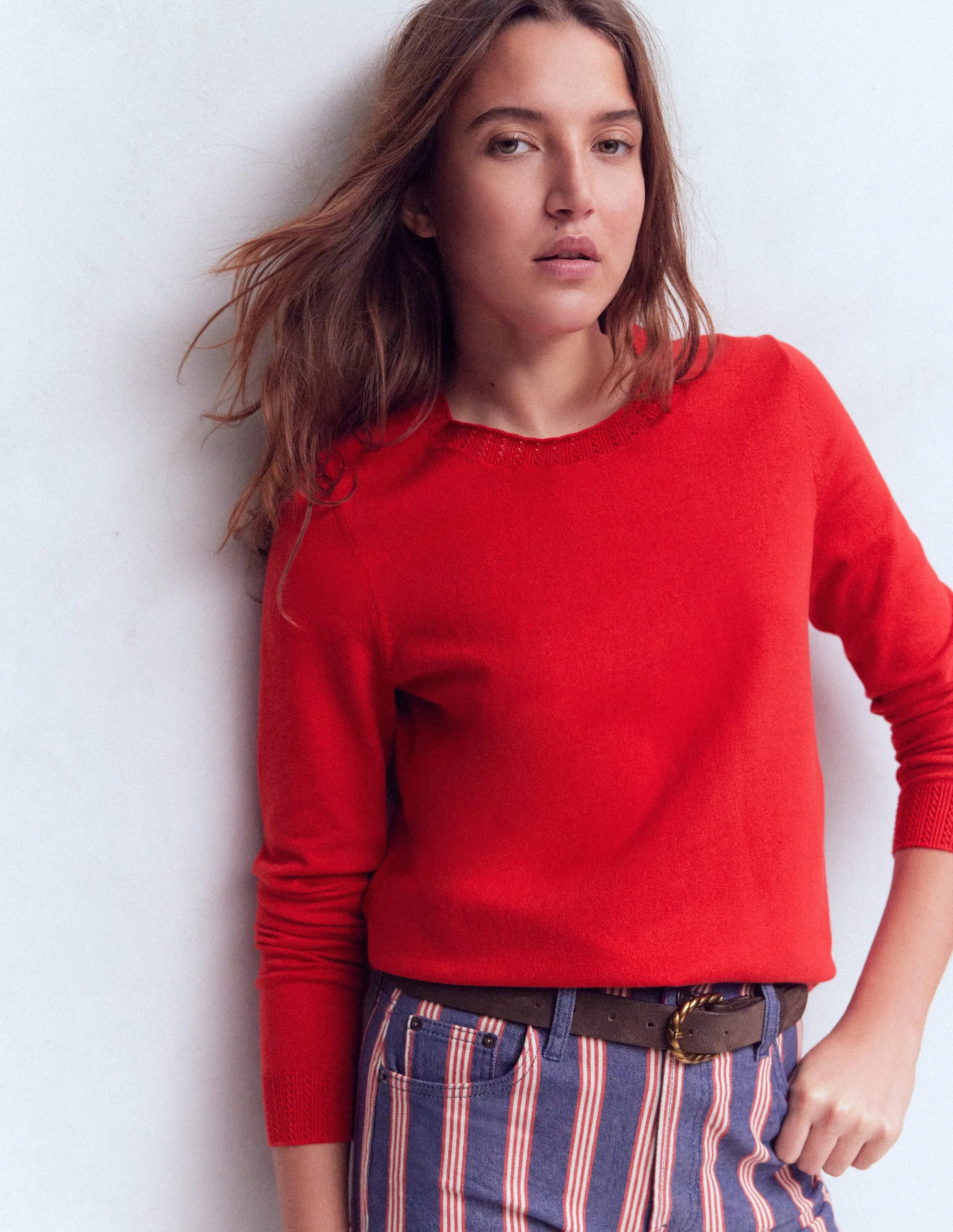 Emilia Cotton Crew Sweater-Salsa Red | Boden (US)
