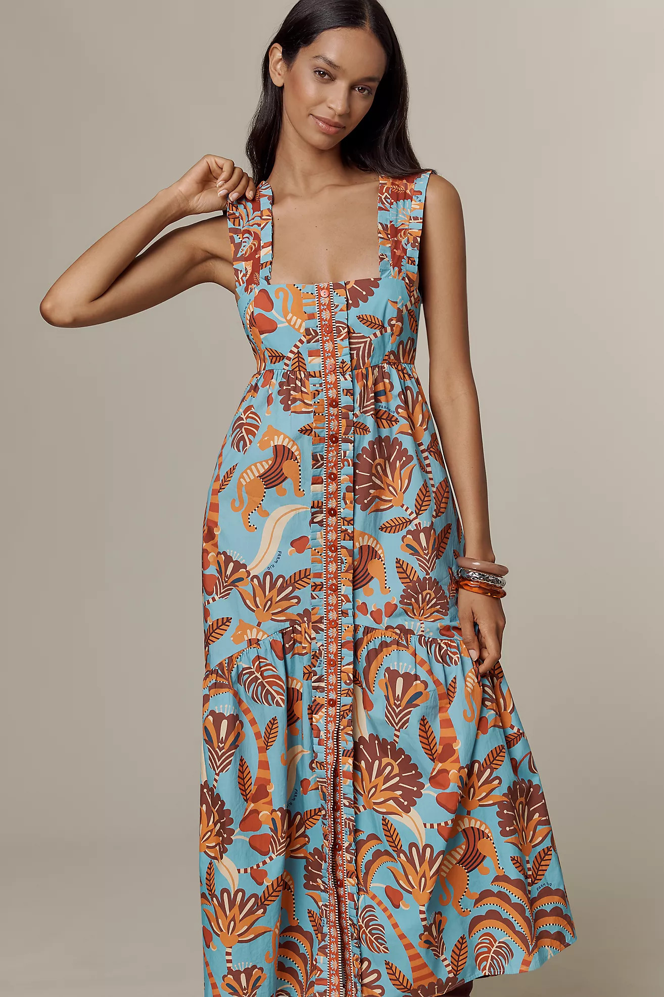 Farm Rio x Anthropologie Square-Neck Midi Dress | Anthropologie (US)