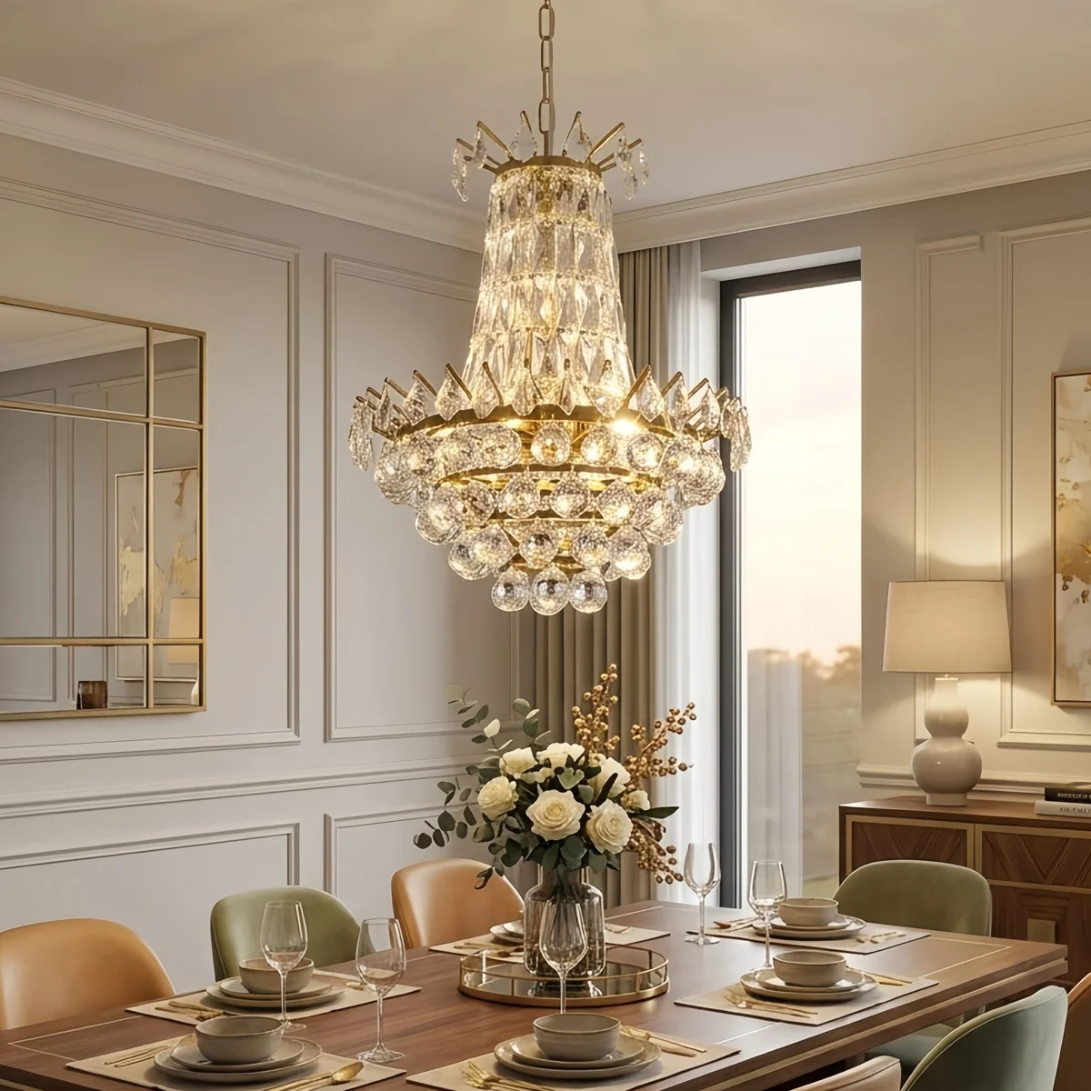Bernhard 6-Light 17"W Dimmable Gold Crystal Empire Chandelier for Dining Room or Living Room | Wayfair North America