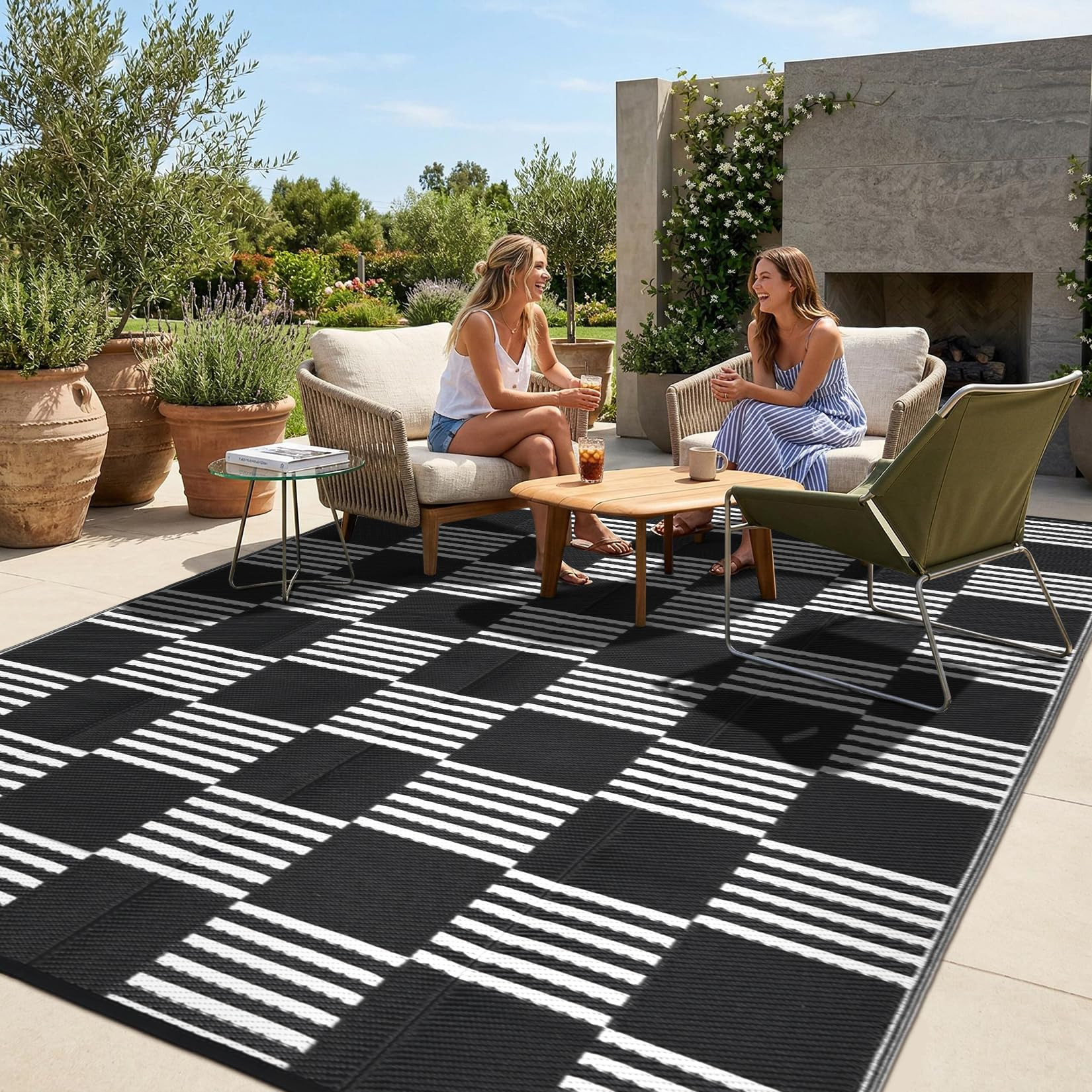 Garvee Waterproof Outdoor Rug 8x10, Checkered Foldable Plastic Straw Patio Camping Rug, Outdoor R... | Amazon (US)