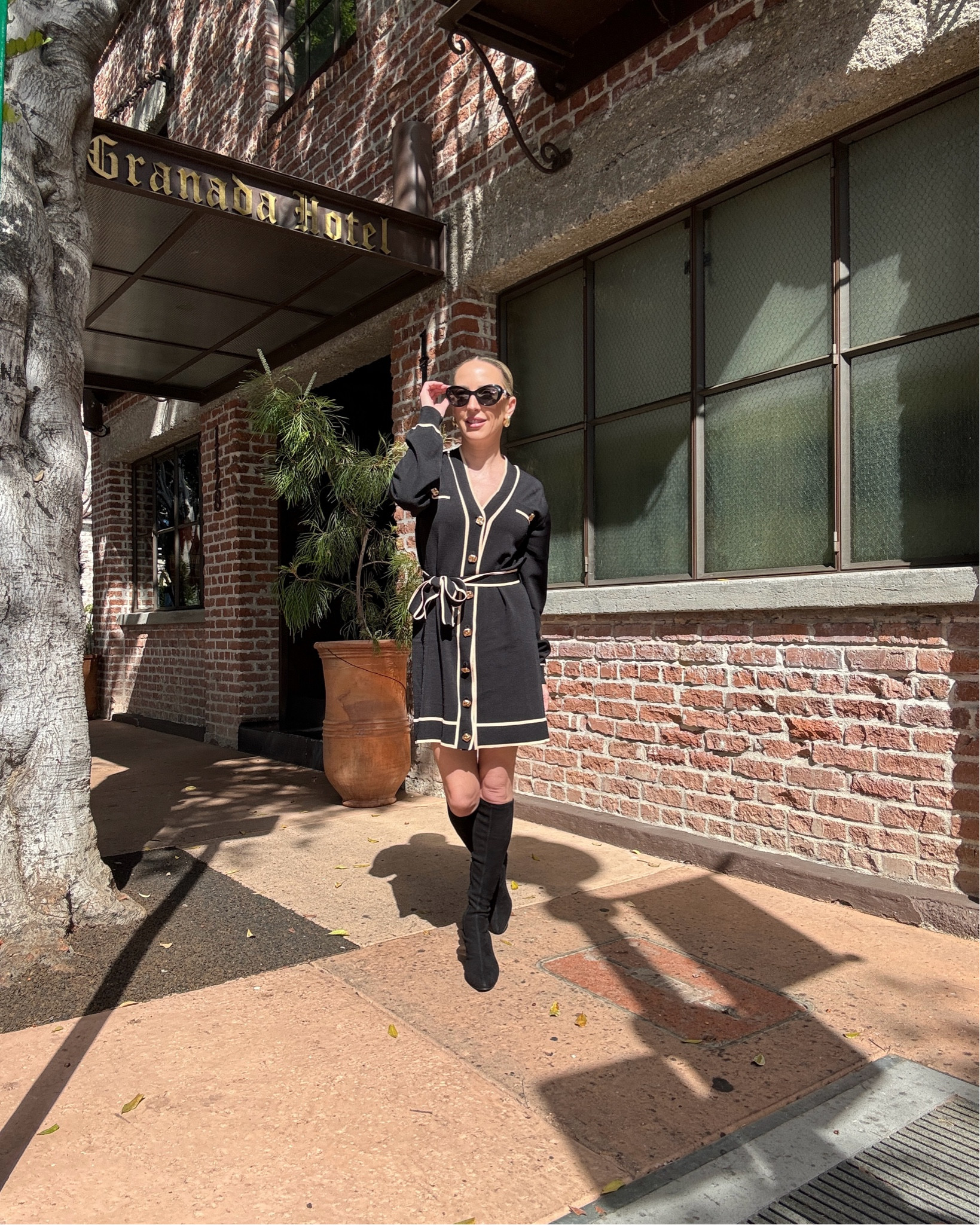 Fall outfit, fall dress, elegant workwear, office outfit, black sweater dress with gold buttons, black suede knee high boots, black heels. The boots are Sarah Flint who is known for their luxury, quality handcrafted styles, made in Italy and for having the most comfortable shoes that are classics. 

#LTKStyleTip #LTKWorkwear #LTKShoeCrush