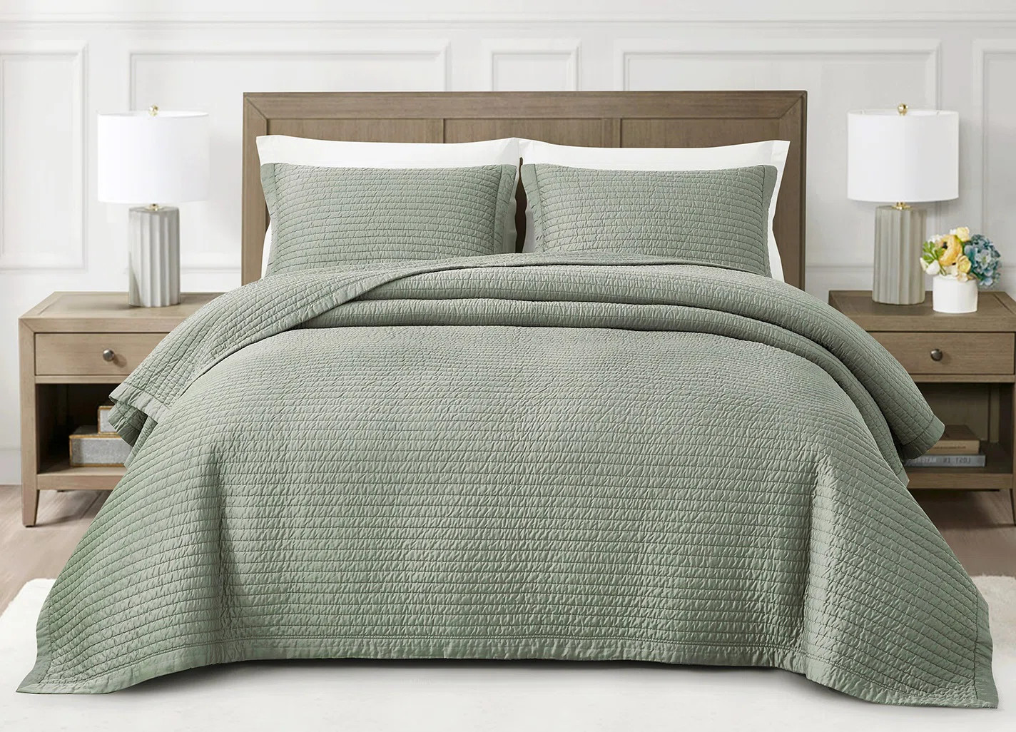 Silky Cooling Eucalyptus Tencel Lyocell Pick Stitch Quilt Set | Wayfair North America