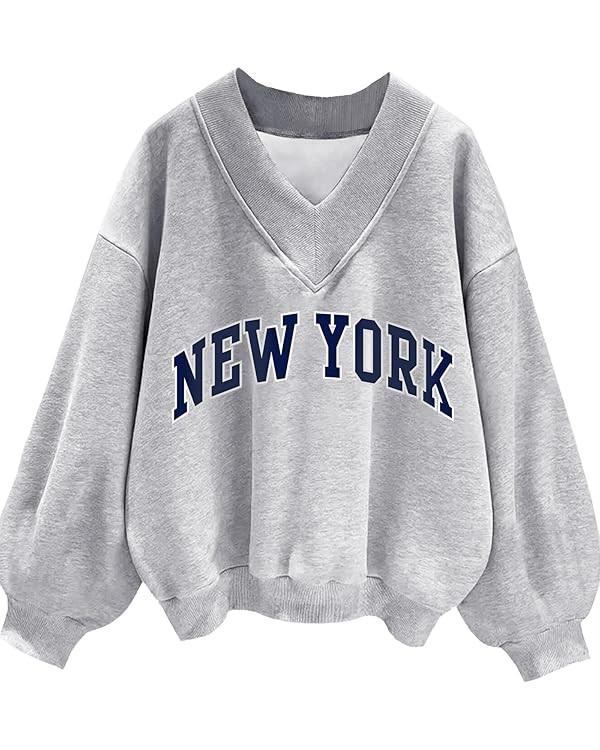 Remidoo Oversized Sweatshirt for Women V Neck Sweatshirts Casual Fleece Long Sleeve Pullover Top | Amazon (US)