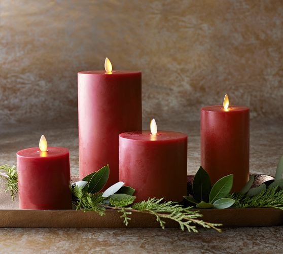 Premium Flickering Flameless Wax Pillar Candles - Red | Pottery Barn CA