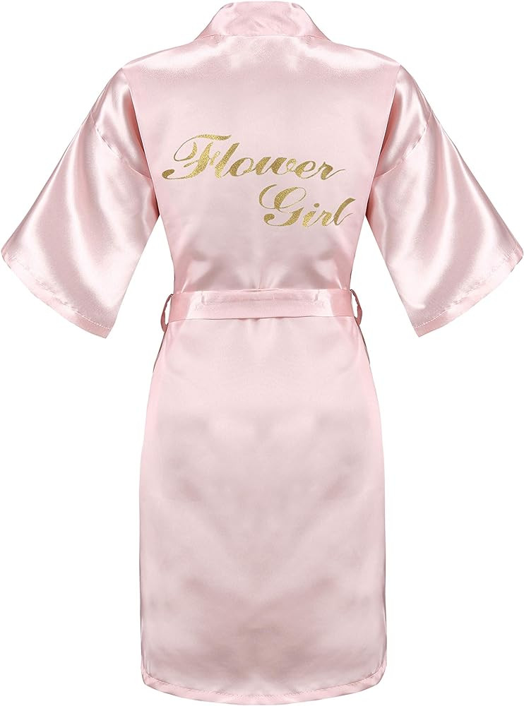 EPLAZA Kids Girls Silky Satin Robes for Wedding Bridal Party Flower Girl Robe with Gold Glitters | Amazon (US)