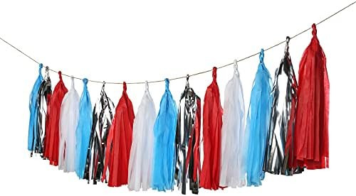 Autupy 20 PCS Red Blue Silver Tassels Garland Tissue Paper Tassels Banner DIY Kit for for 4th Jul... | Amazon (US)