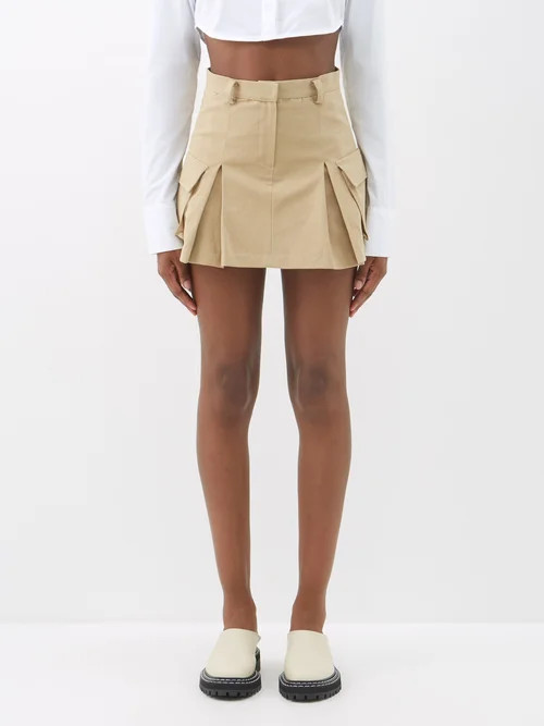 The Frankie Shop - Audrey Pleated Cotton Mini Skirt - Womens - Beige | Matches (UK)