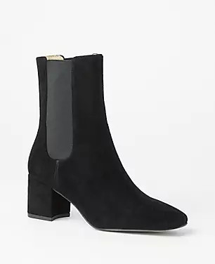 Block Heel Suede Chelsea Booties | Ann Taylor