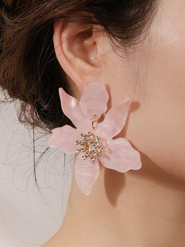 Rhinestone Flower Drop Earrings | SHEIN