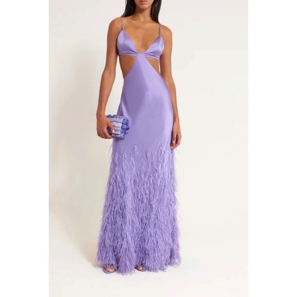CULT GAIA Raisa Silk Ostrich Feather Backless Gown in Lilac Purple, size medium | Poshmark