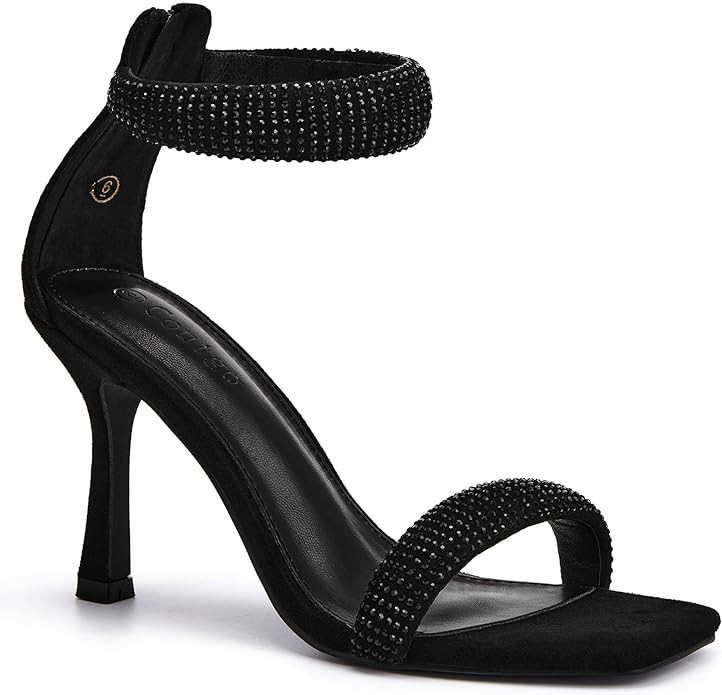 Coutgo Women's One Strap Heeled Sandals Square Open Toe Stiletto Heels Ankle Buckle Strap Summer ... | Amazon (US)