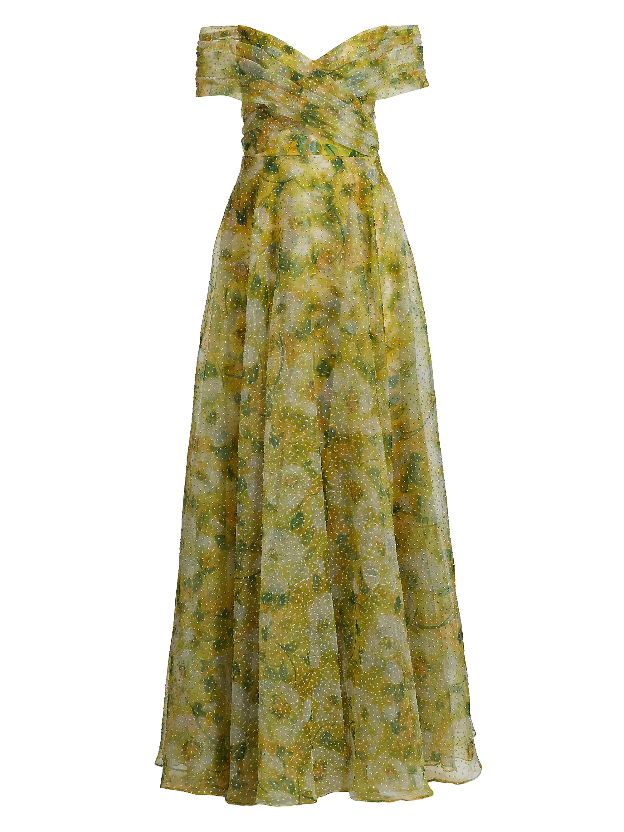 Ryan Floral Off-The-Shoulder A-Line Gown | Saks Fifth Avenue