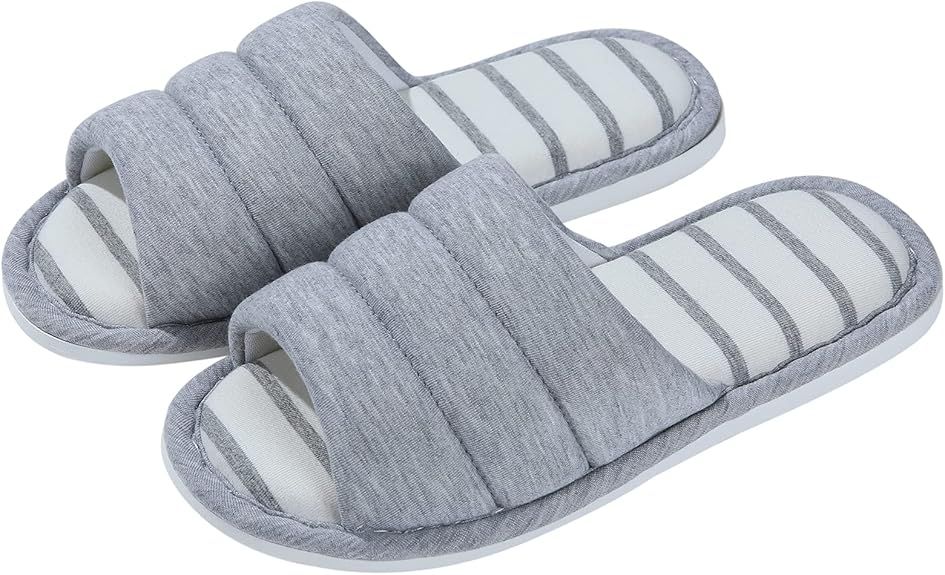 Shevalues Womens Open Toe House Slippers Soft Cotton Indoor Slippers Slip-on Memory Foam Bedroom ... | Amazon (US)