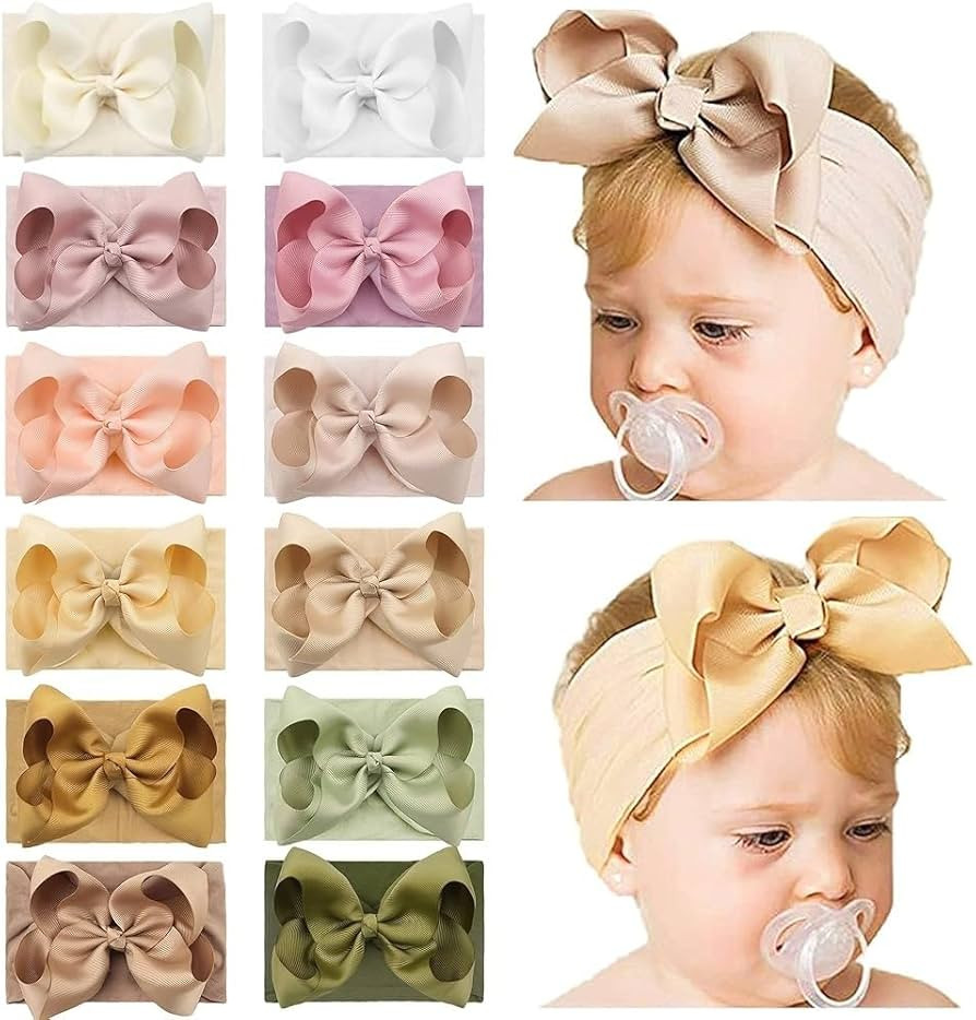 Yxiang 12PCS 6" Baby Headband Bows, Soft Nylon Hairbands Cute Big Bow Super Elastic Headband for ... | Amazon (US)