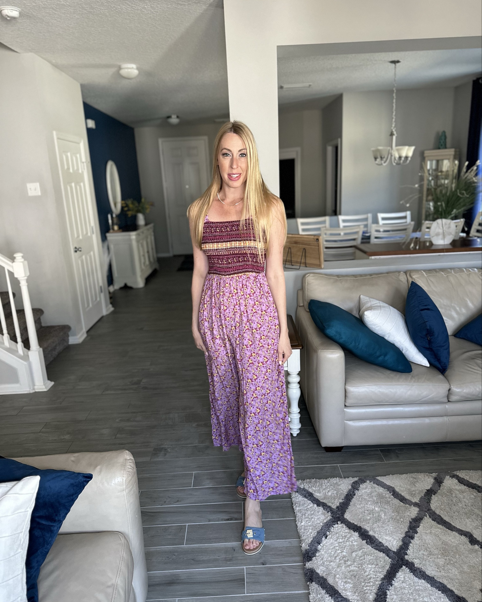 Pink and purple jumpsuit 
💓i love the stretch and loose fit of this suit
💓 i did size up one for a longer length
💓 wearing size medium, fits true to size and I am 5’10”

#LTKStyleTip #LTKWatchNow #LTKFindsUnder50