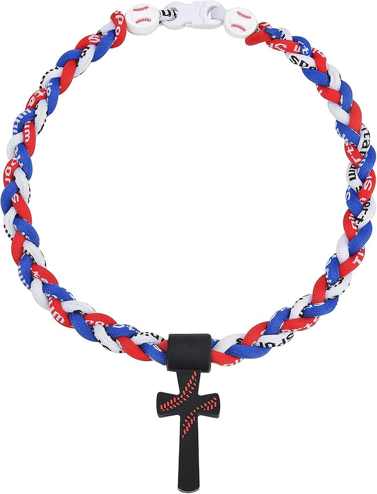 Baseball Necklaces for Boys, Baseball Necklace Three-Braid Rope Tornado Cross Necklace Sports Tit... | Amazon (US)