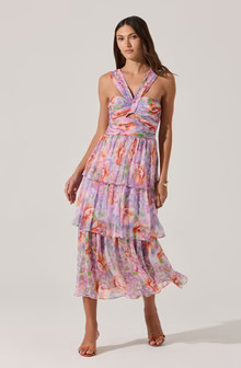 Tiered Floral Cutout Midi Dress | ASTR The Label (US)