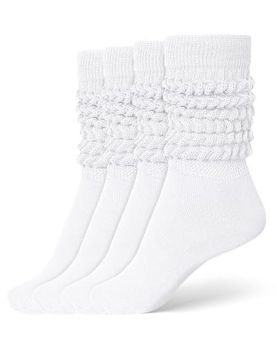 Witwot Long Slouch Socks for Women Knee High Boot Socks Scrunch Socks White | Amazon (US)