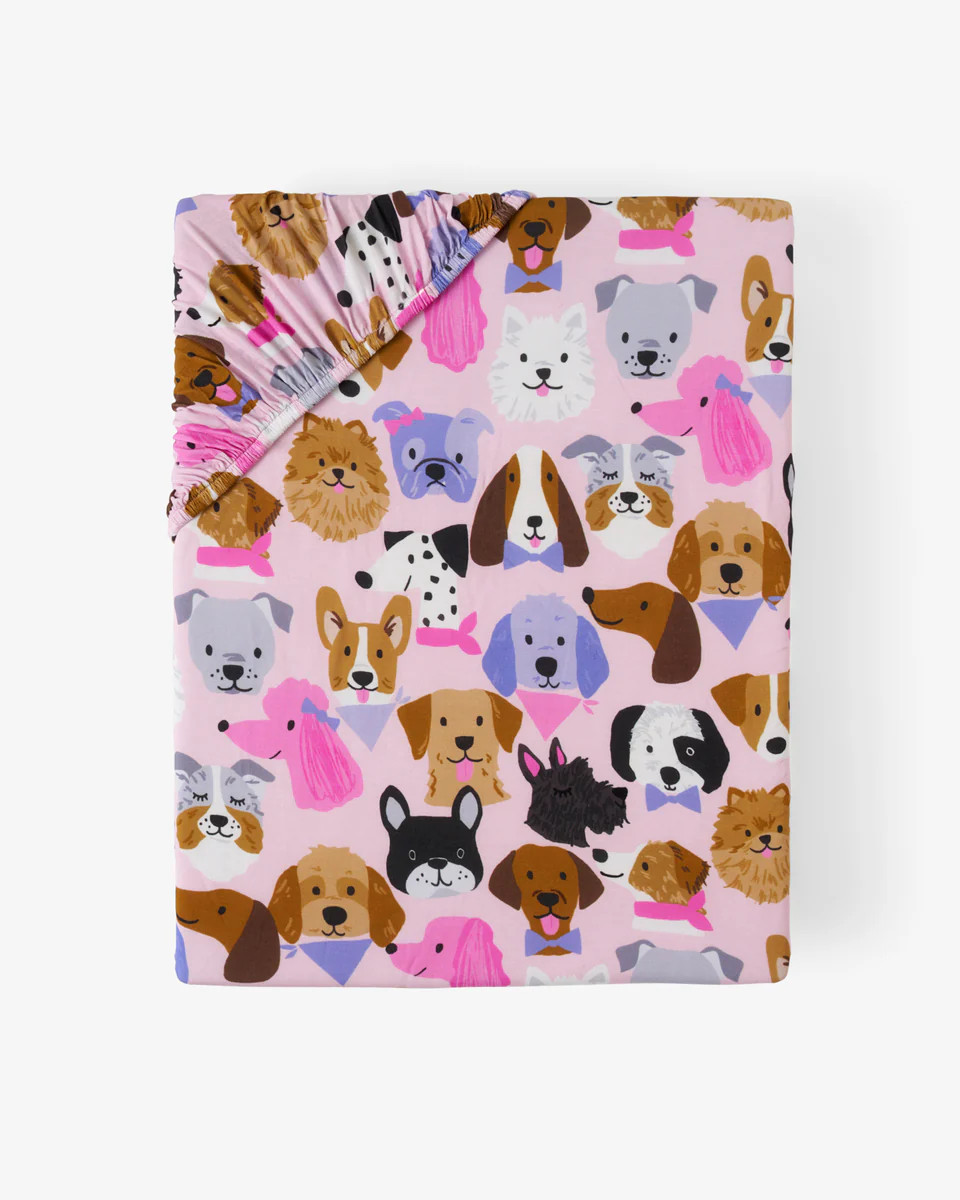 Pink Puppy Parade Fitted Crib Sheet | Little Sleepies