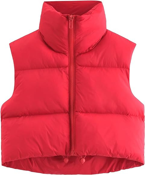 Fuinloth Women's Padded Vest, High Stand Collar Lightweight Zip Crop Puffer Gilet | Amazon (US)