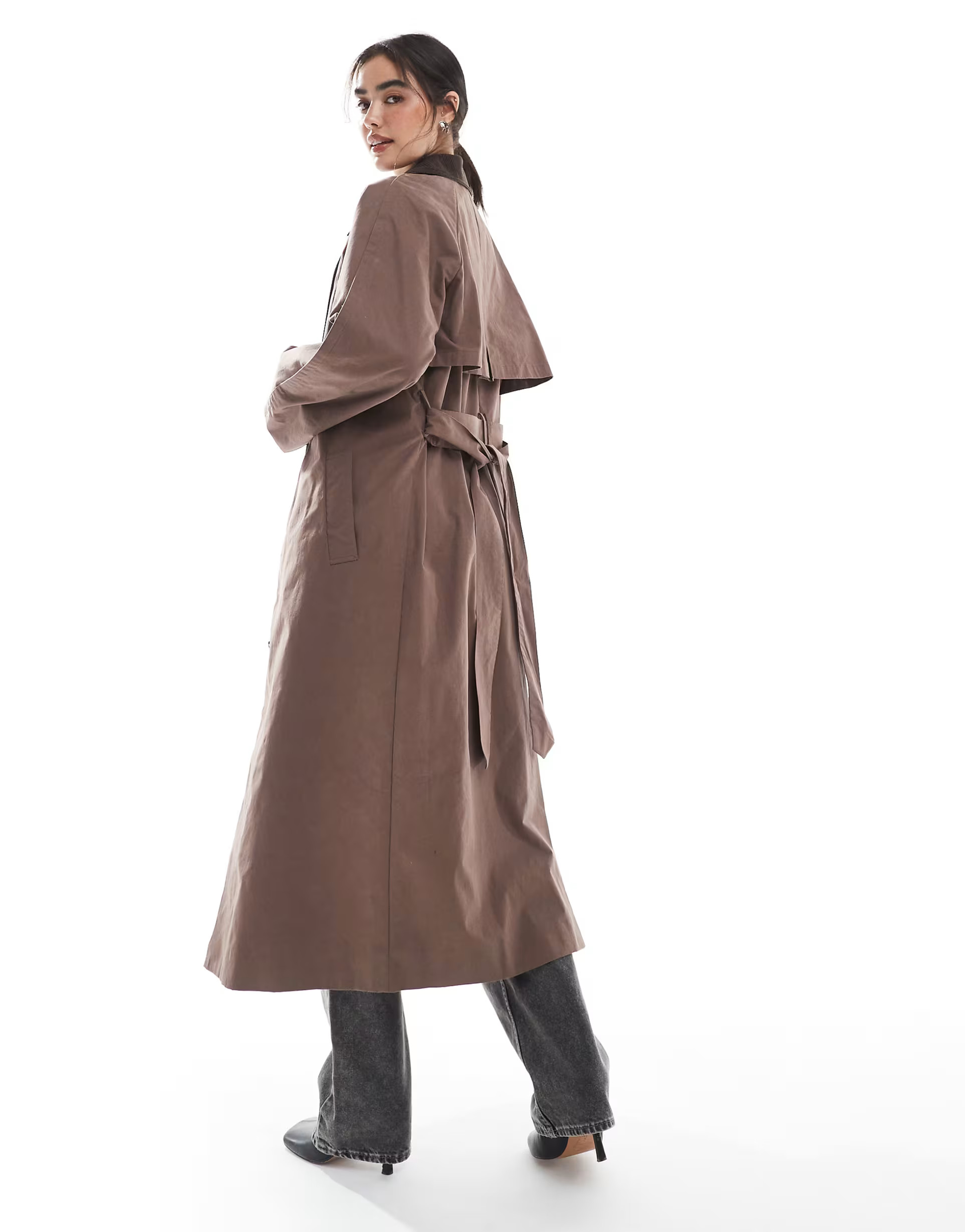 ASOS DESIGN cord collar trench coat in brown | ASOS (Global)