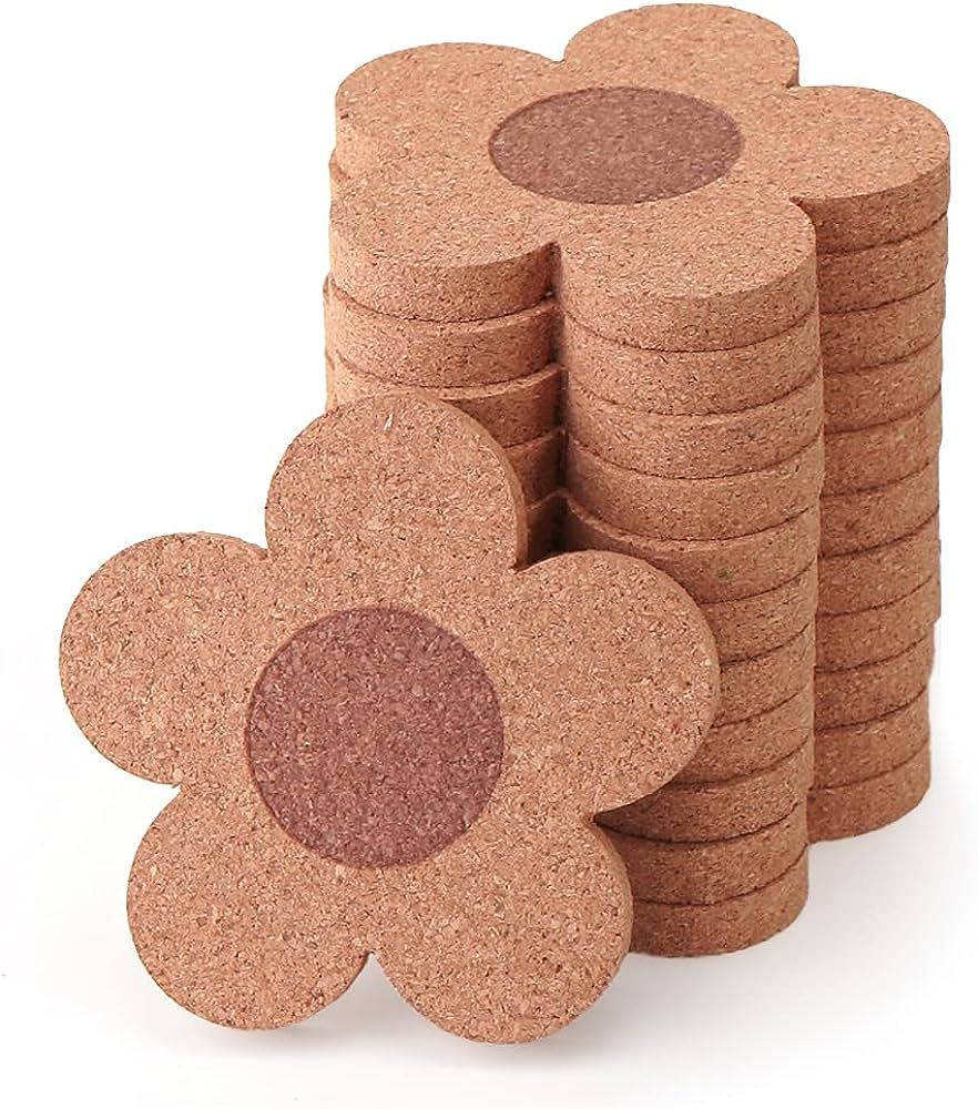 Cute Floral Coasters for Drinks Absorbent Coaster Set of 12 100% Natural Thick Cork 4 Inches Larg... | Amazon (CA)