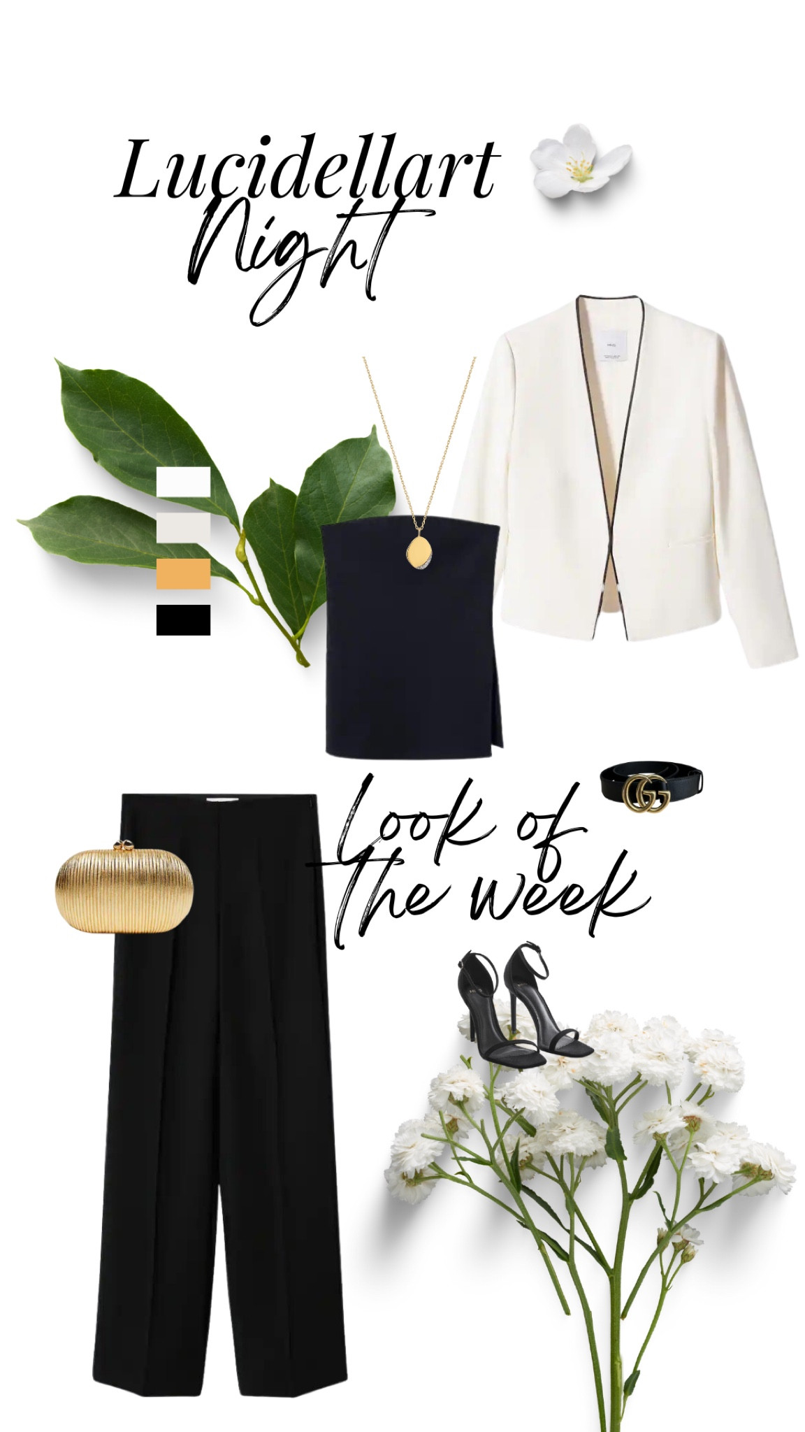 Outfit black and white da sera con giacca bianca, pantaloni neri e dettagli oro. Look elegante e minimale per una serata speciale. Comfort Fashion 

#LTKU #LTKworkwear #LTKSeasonal