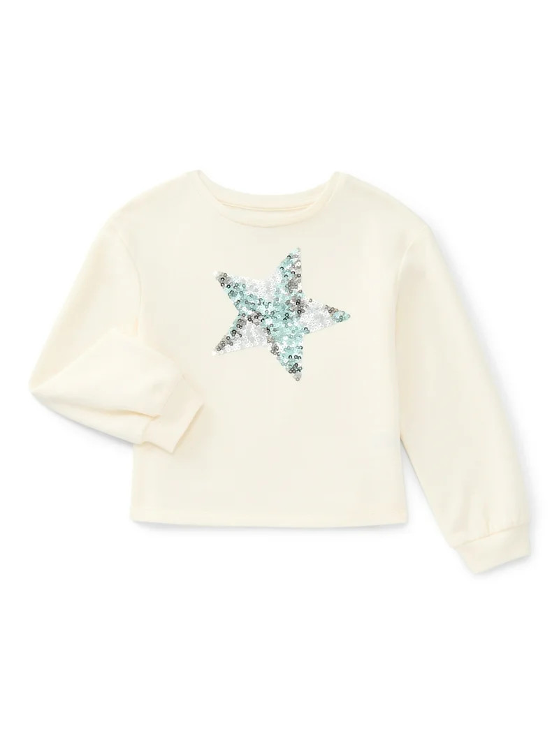 Wonder Nation Little Girls’ Sequin Star Fleece Top, Sizes 4-10 | Walmart (US)
