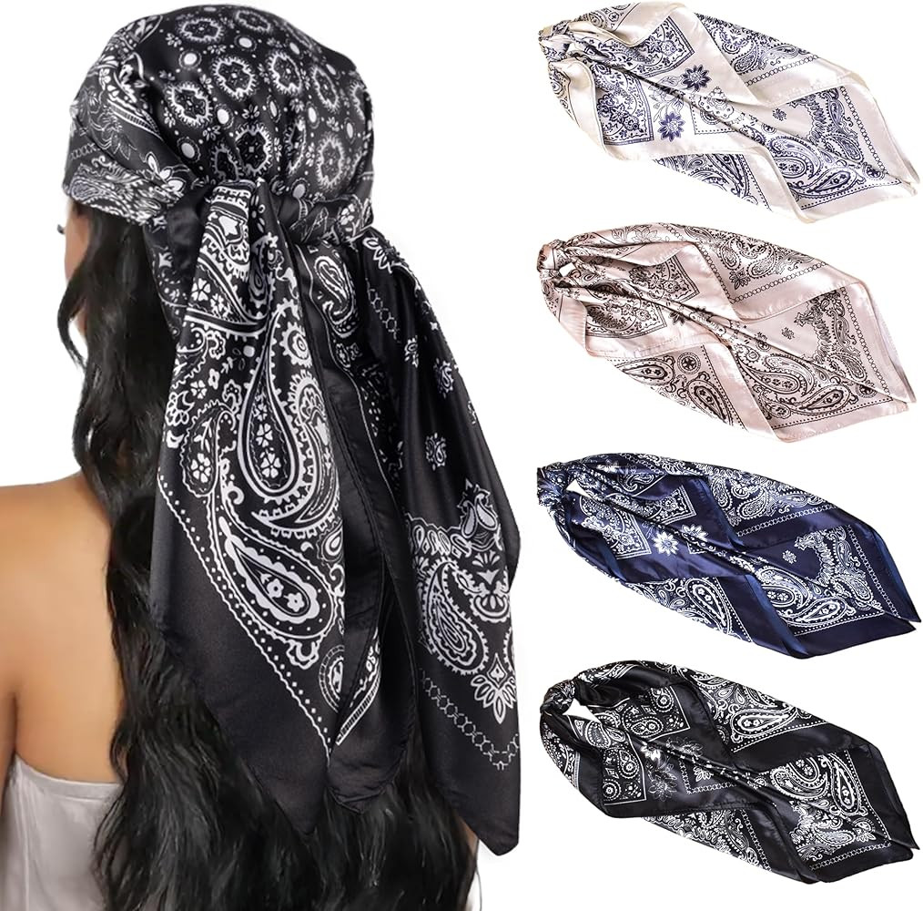HBselect 4PCS Head Scarf for Women 35” Head Scarves Silk Like Satin Neck Scarfs Square Bandana ... | Amazon (US)
