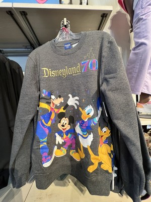 XL Disneyland 70th Anniversary Celebration Gray Mickey & Friends Crew Sweatshirt | eBay US