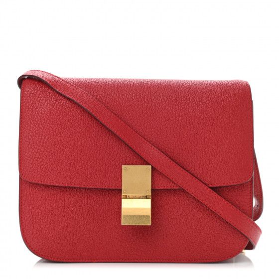 CELINE Goatskin Medium Classic Box Flap Bag Carmin | FASHIONPHILE (US)