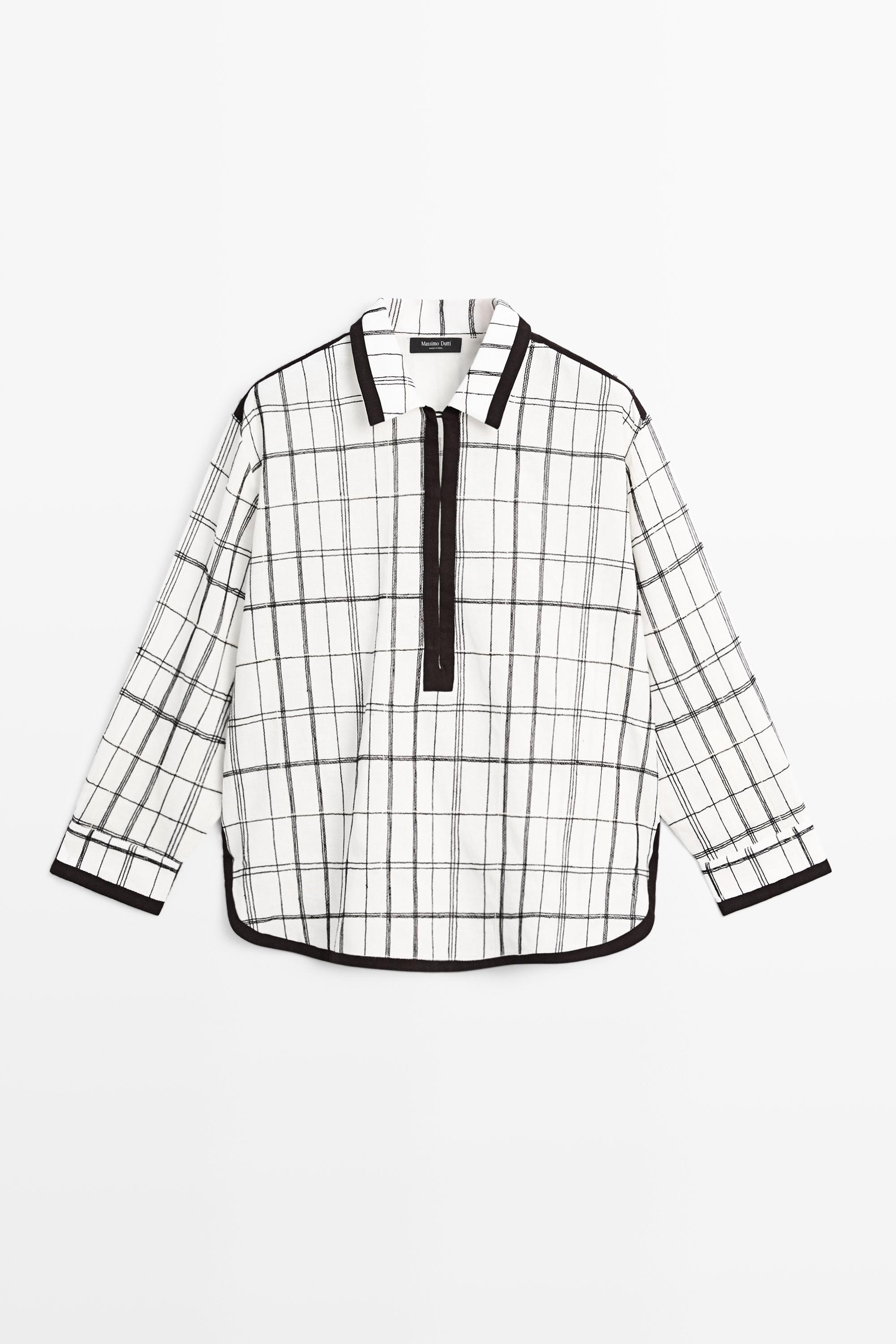 Cotton blend check shirt | Massimo Dutti US