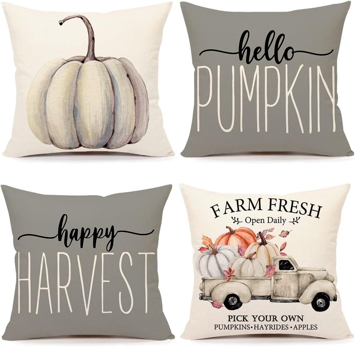 4TH Emotion Fall Decor Pillow Covers 18x18 Set of 4 Gray Pumpkin Farmhouse Decorations Happy Harv... | Amazon (US)
