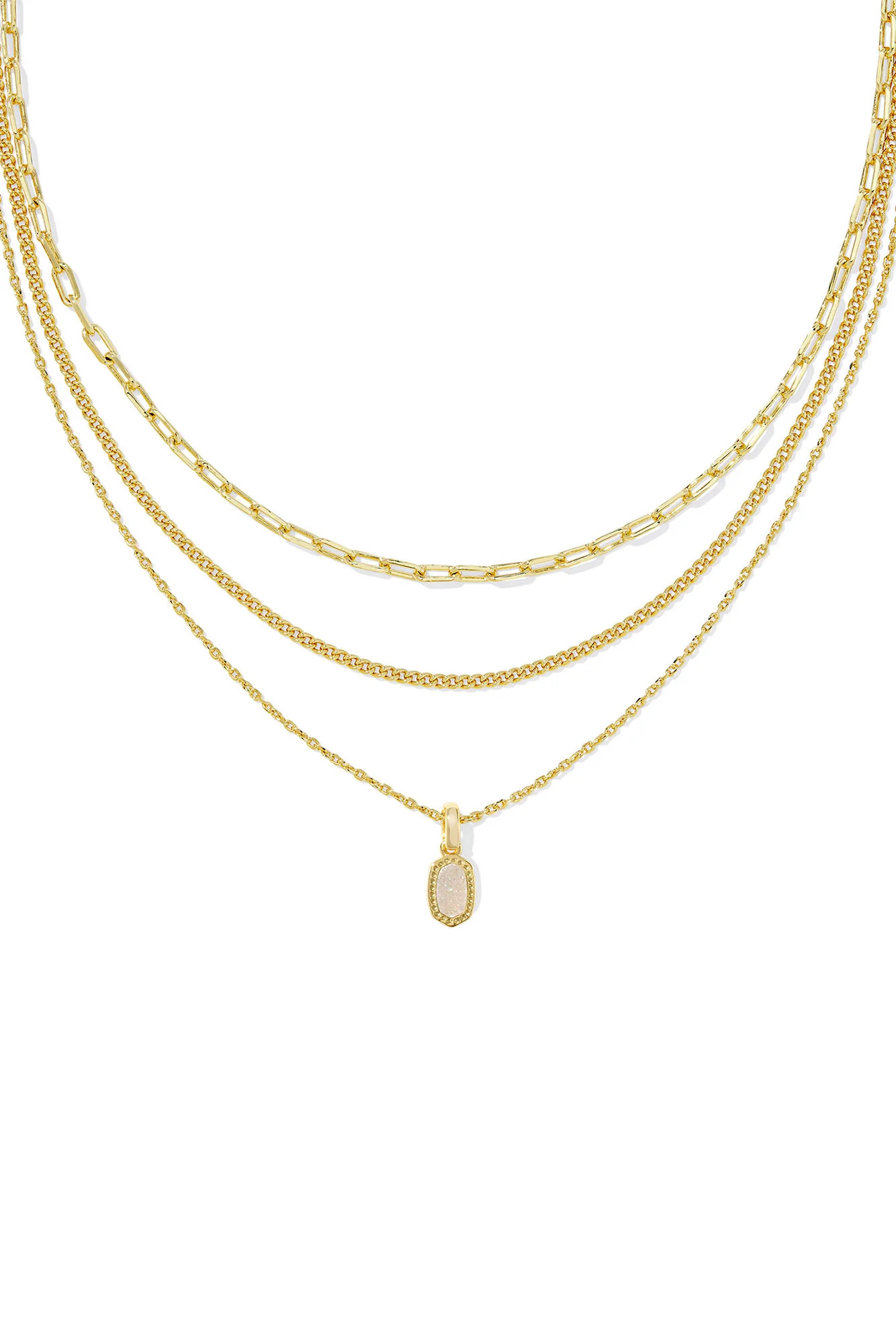 Mini Elisa Gold Triple Strand Necklace Iridescent Drusy | Hello Molly (US)