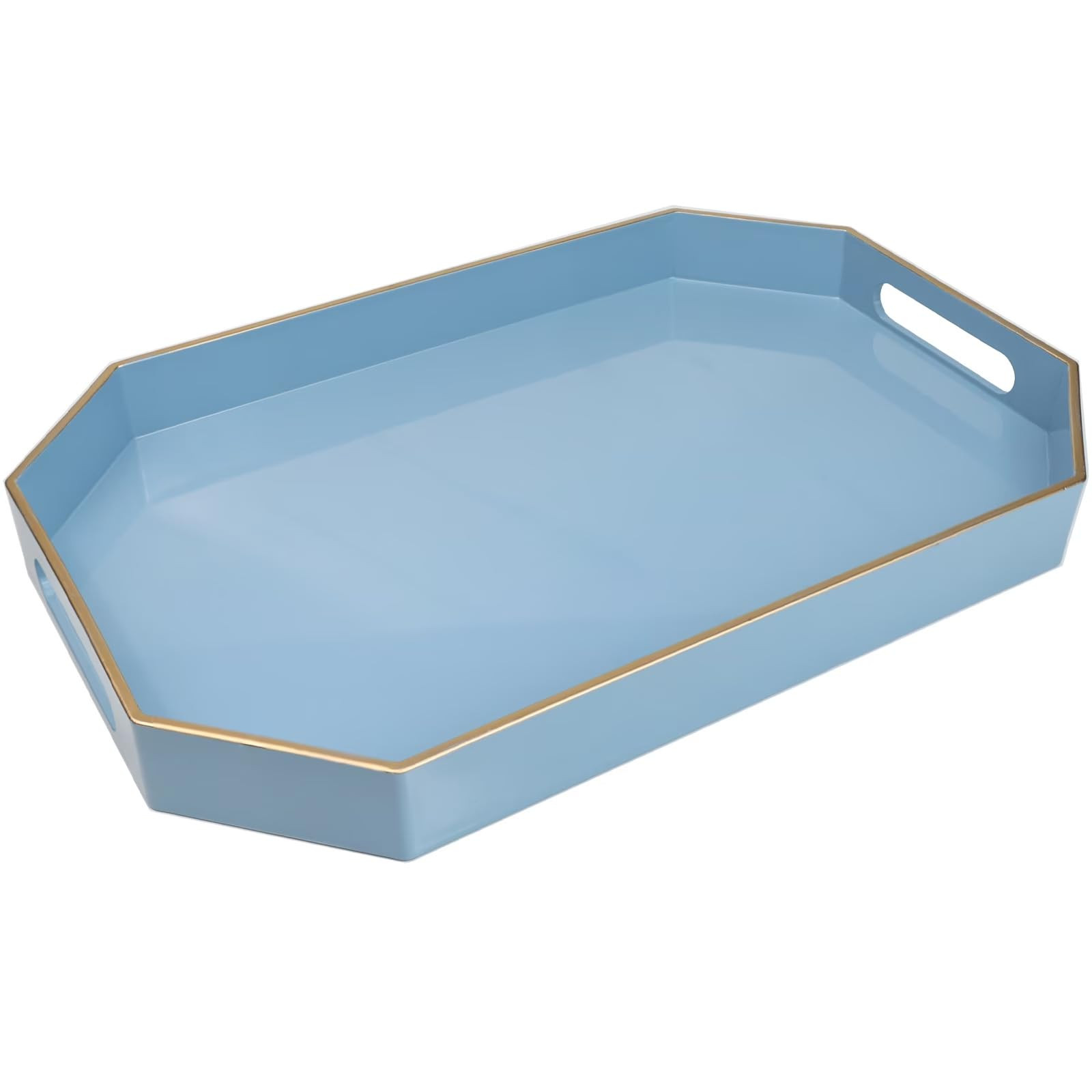 Spsyrine Blue Plastic Serving Tray for Ottoman, Coffee Table, Octagon Decorative Tray for Entertaining, Outdoor, Living Room, Home Decor | Amazon (US)