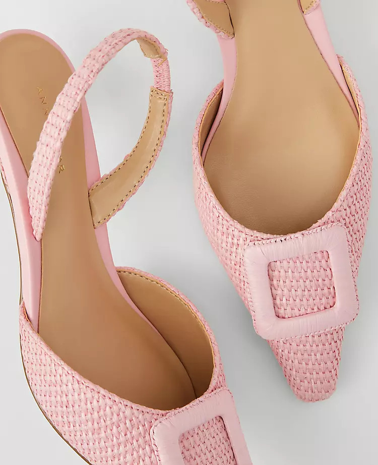 Straw Pointy Toe Buckle Slingback Pumps | Ann Taylor