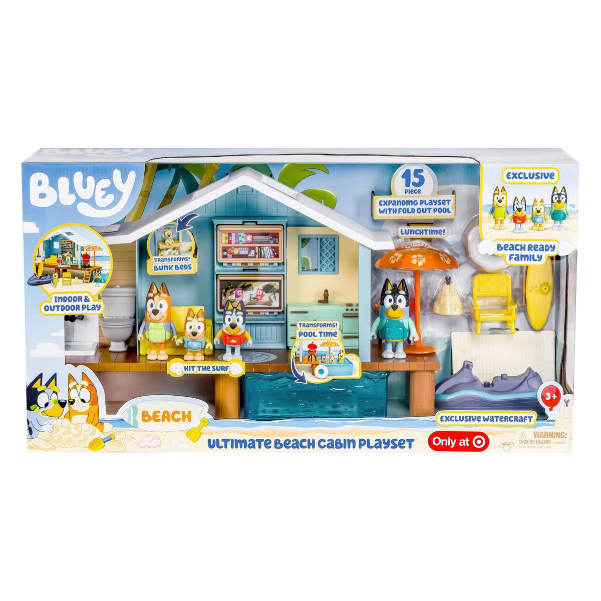 Bluey's Ultimate Beach Cabin Playset: Outdoor Adventure Toy Set with 17 Pieces | Target