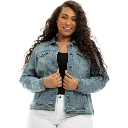 A3 Denim Women s Plus Size Distressed Denim Jacket | Walmart (US)