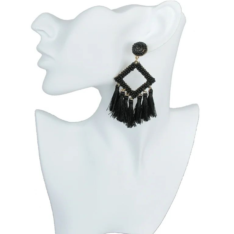 Time and Tru Women's Beaded Tassel Drop Earrings | Walmart (US)