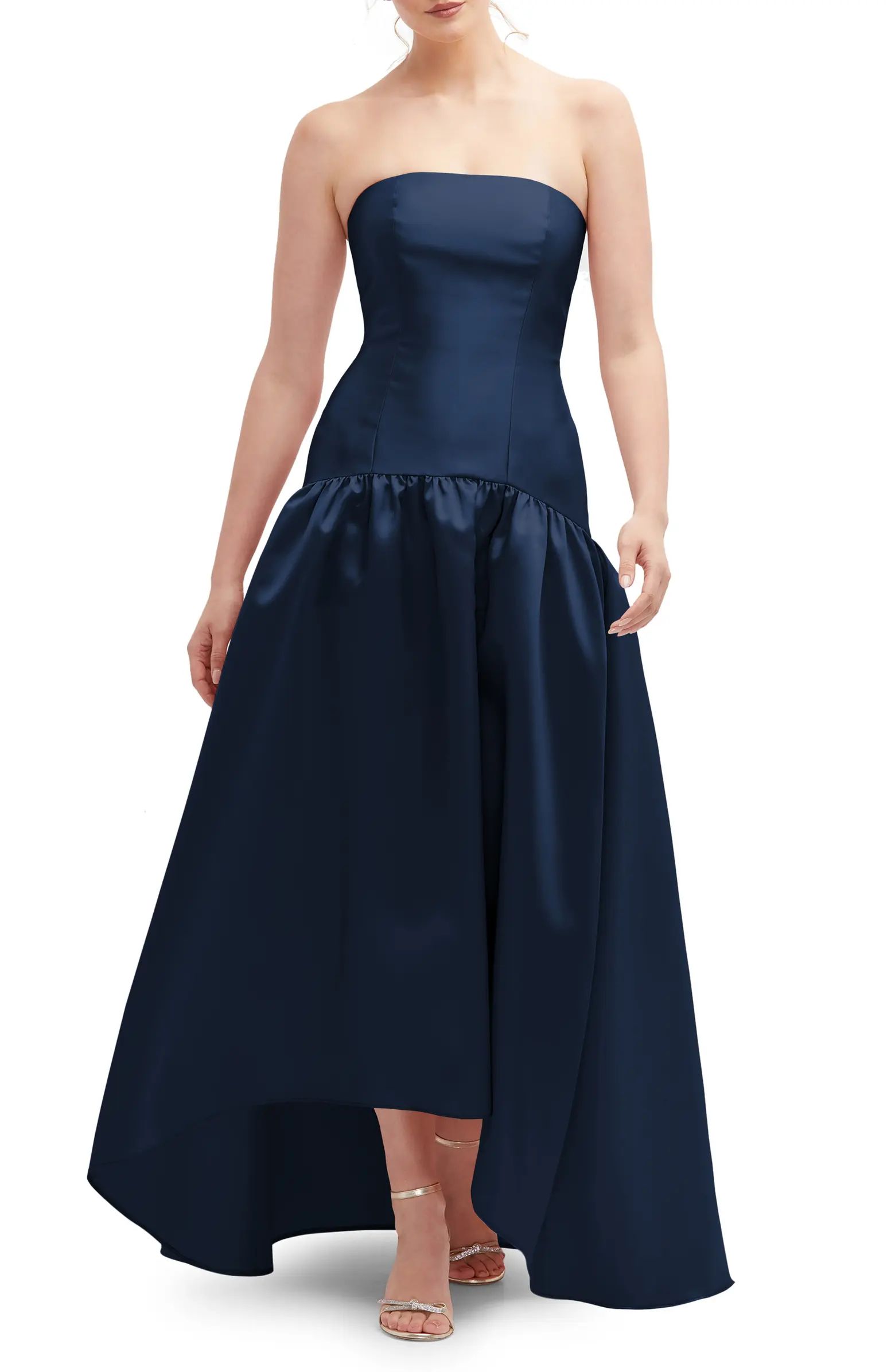 Alfred Sung Strapless High-Low Satin Gown | Nordstrom | Nordstrom