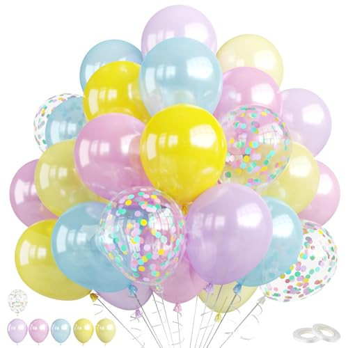 Pastel Balloons, 60Pcs Colorful Balloon, 12 Inch Latex Pearl Yellow Purple Pink Blue Green Multicolor Confetti Balloons Helium for Kids Baby Shower Birthday Wedding Easter Pastel Party Decorations | Amazon (US)