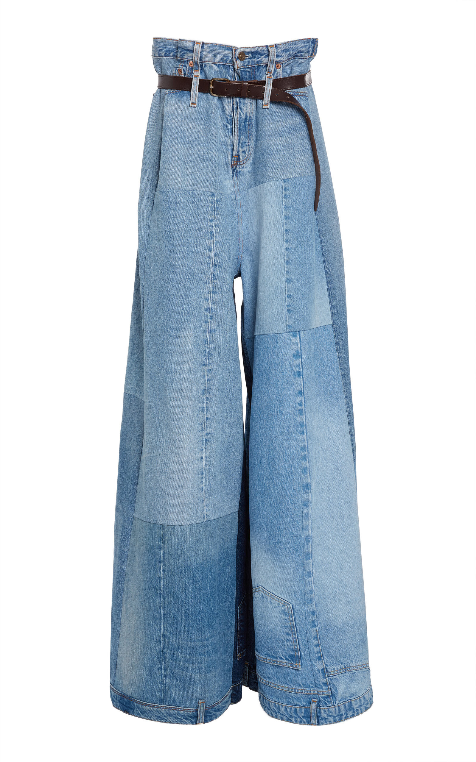 A.W.A.K.E. MODE - Patchwork High-Rise Wide Leg Jeans - Blue - S/M - Moda Operandi | Moda Operandi (Global)