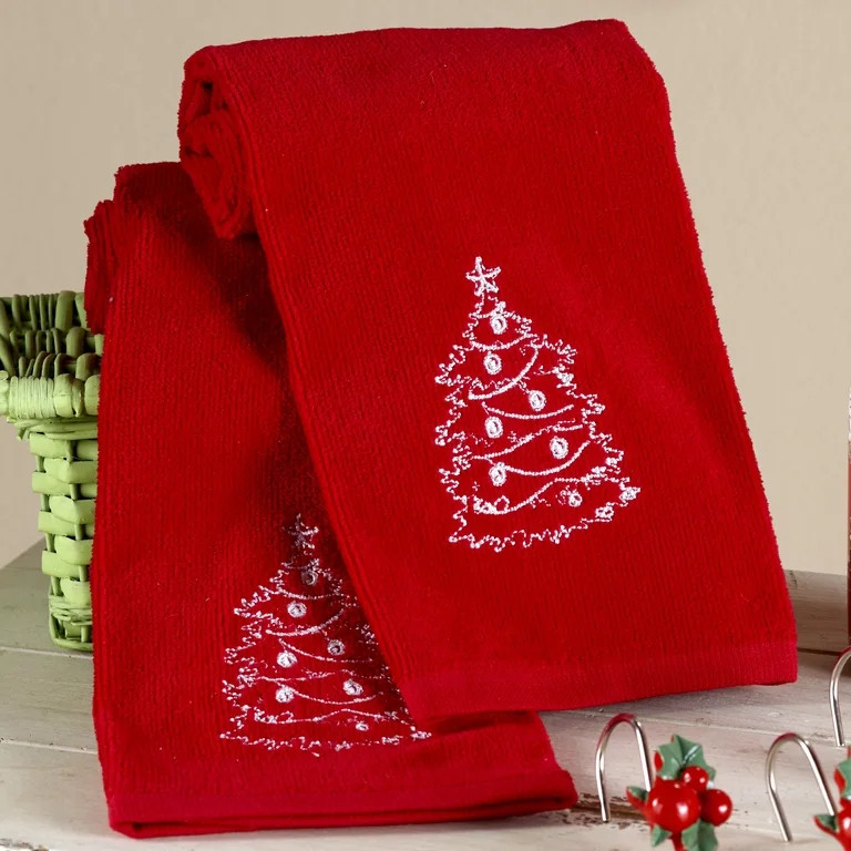 Christmas Tree Hand Towels with Red Chalkboard Style - Set of 2 | Walmart (US)