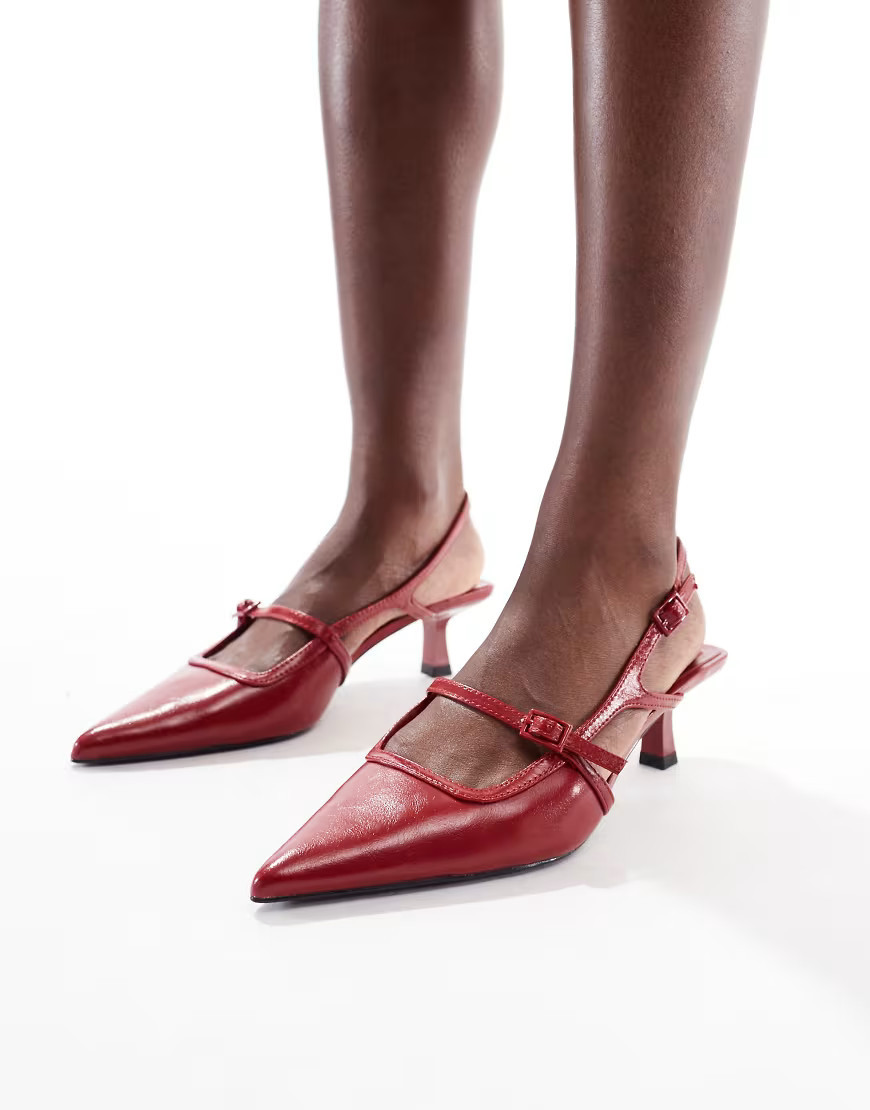 Stradivarius slingback kitten heeled shoe in red | ASOS (Global)