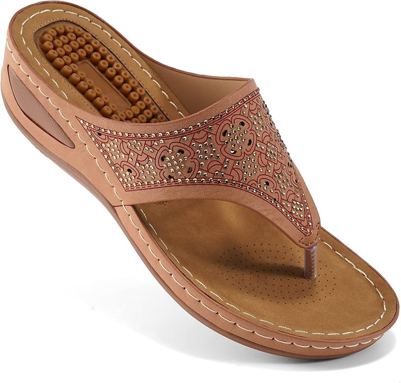 Ecetana Womens Sandals Flip Flops for Women with Arch Support Cushion Summer Casual Rhinestone We... | Amazon (US)