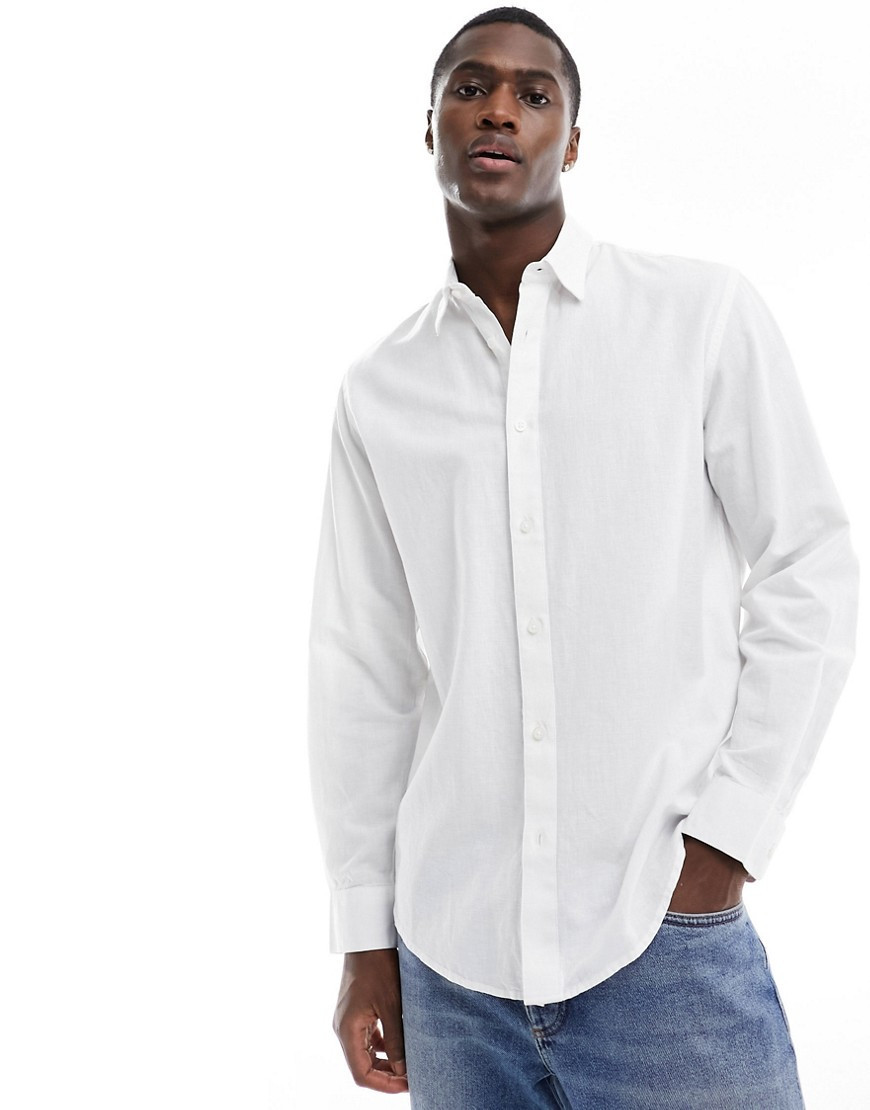 Selected Homme long sleeve linen mix shirt in white | ASOS (Global)